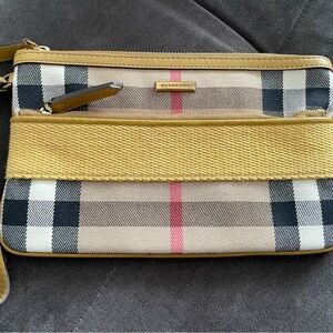 Burberry Beige and Yellow Canvas Checkered Women's Wristlet